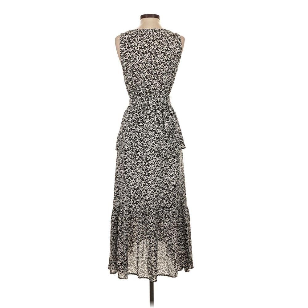 A.L.C. 100% Silk Black White Print Sleeveless Midi Dress Tie Waist Size 4 - Picture 3 of 7